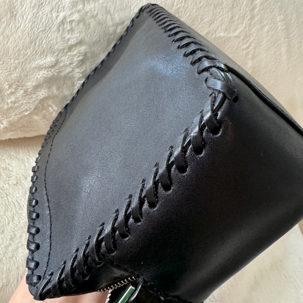 Rebecca Minkoff Biker Crossbody Bag Black Leather Braided Chain Strap Purse - Picture 3 of 16